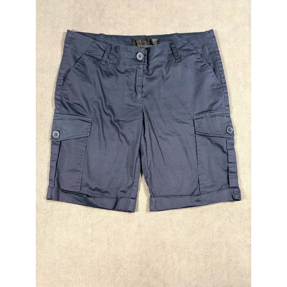 The Limited Drew Fit Cargo Shorts Women 12 Blue Cotton Stretch Flat Front Travel